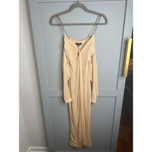 JLUXLABEL‎ Champagne Slip Maxi Women's Dress With Gold Chain Straps Size Small